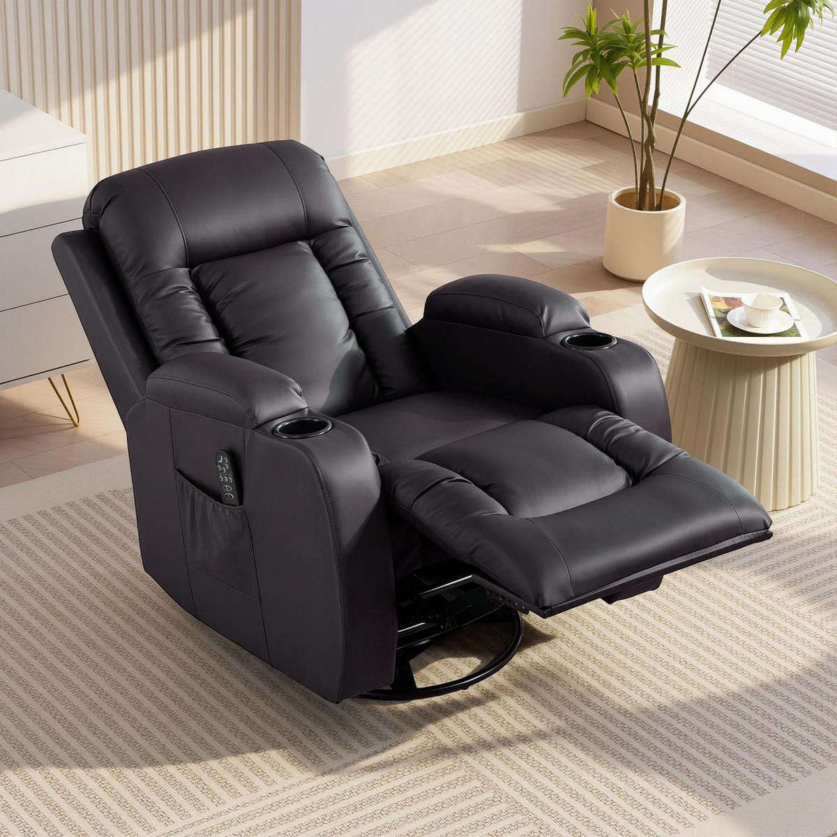 RELAXSESSEL elektrisch verstellbar Massagesessel mit Liegefunktion, Heizung - Dunkelbraun/Hellgrau, Textil (82/103/99cm) - HOMCOM