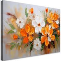 WANDBILD weiße und orangefarbene wildblumen - Orange, Textil (60/40cm) - Feeby