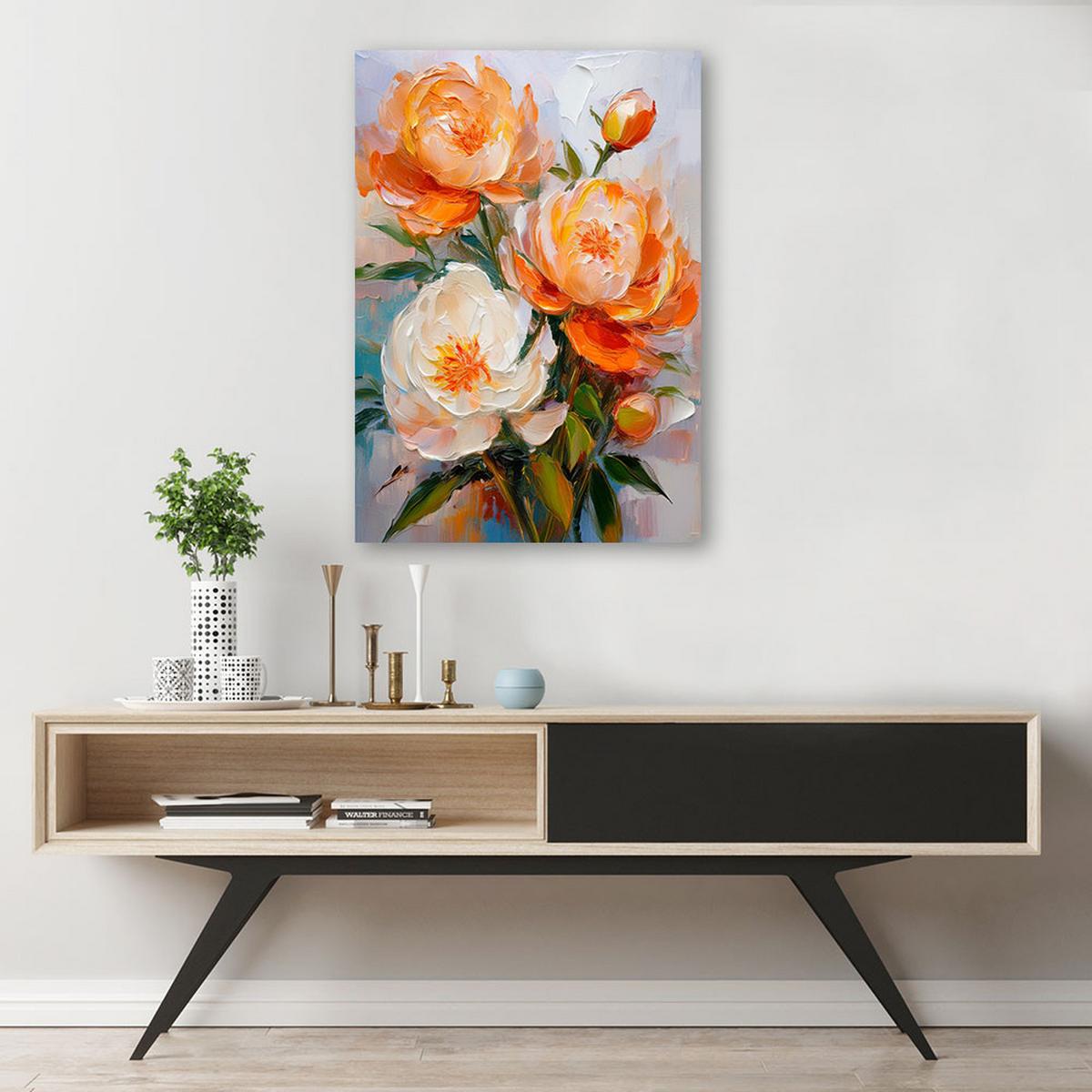 WANDBILD orange bemalte pfingstrosenblüten - Orange, Textil (60/90cm) - Feeby