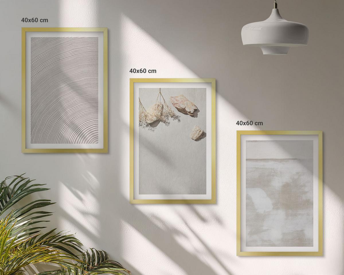 BILDER SET 3er Set - 40x60 cm Goldrahmen - Boho-Textur aus Sandsteinen - Goldfarben, Kunststoff (40/60cm) - TULUP