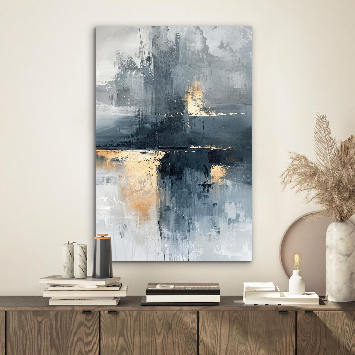 METALLBILD Kunst - Grau - Gold - Abstrakt Deko Schlafzimmer 40x60 cm - Dunkelgrau, Metall (40/60cm) - MuchoWow