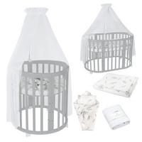 BABYBETT GREY OVAL 7in1 mit Matratze und Himmelset - Weiß/Grau, Holz/Textil (73/125cm) - waldin