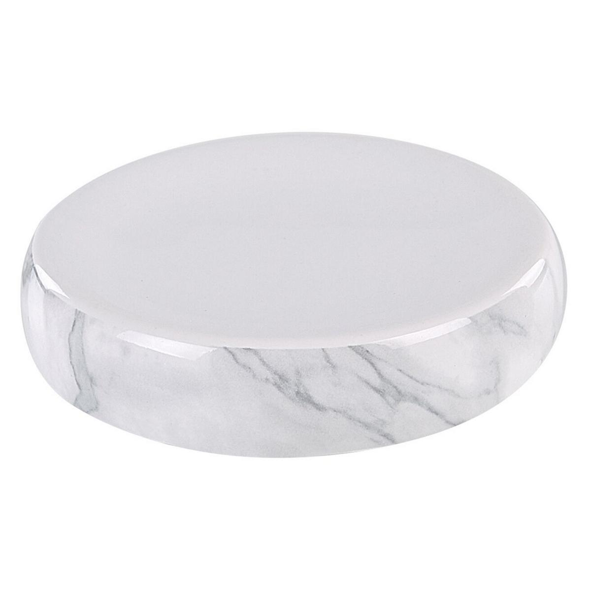 BADEZIMMER Set 4-teilig Keramik Marmoroptik Arauco - Weiß, Keramik (12/35/12cm) - Beliani