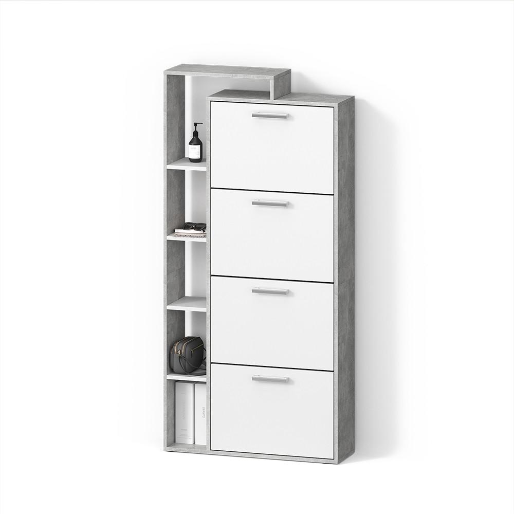 SCHUHKIPPER Ortello Weiß/Beton 80 x 166.1 cm mit 4 Fächern - Weiß/Grau, Holzwerkstoff (80/166.1/24.2cm) - Livinity®