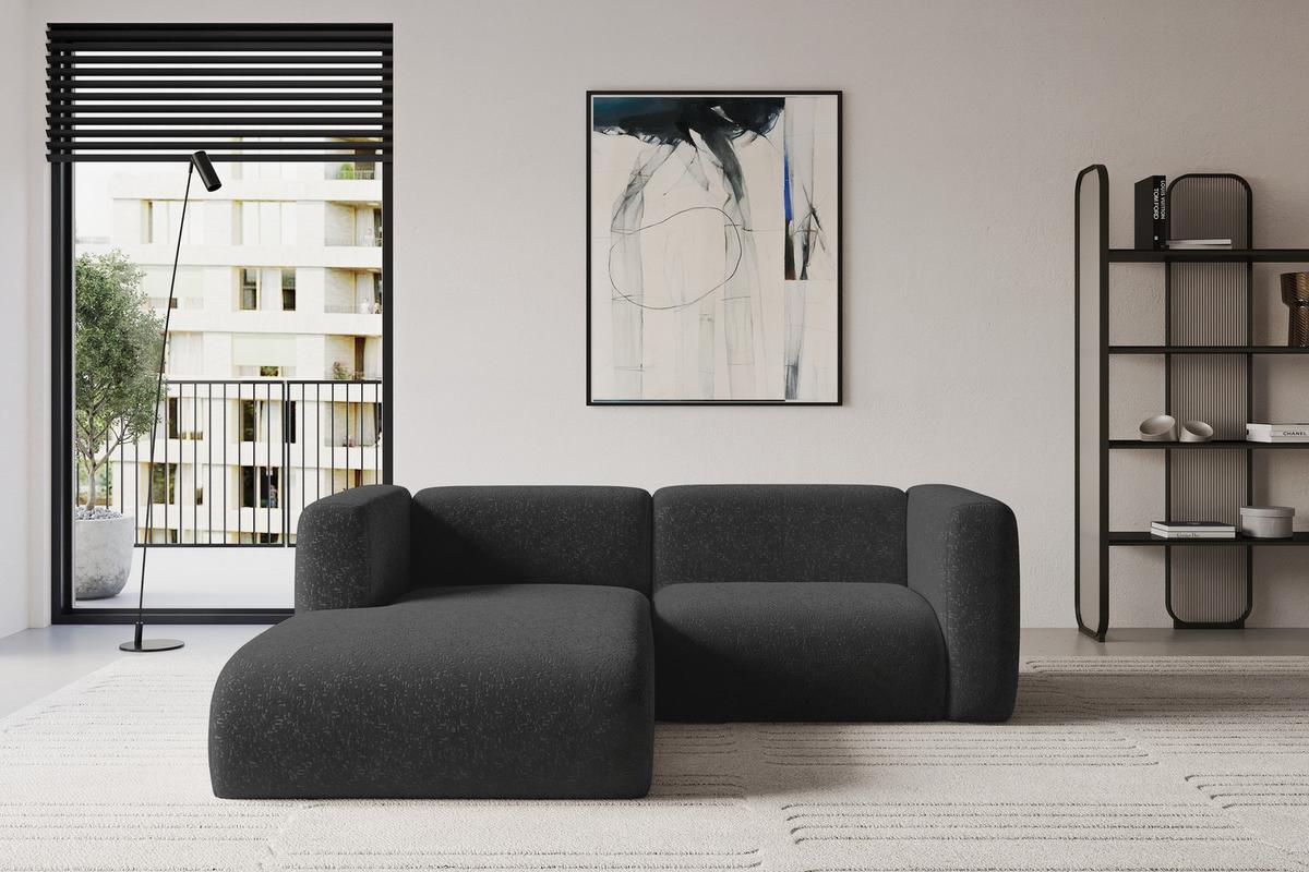 ECKSOFA Ottomane Links MIRA-L1 227x179x89 Schwarz Velours - Schwarz, Holzwerkstoff/Kunststoff (227/179cm) - ALTDECOR