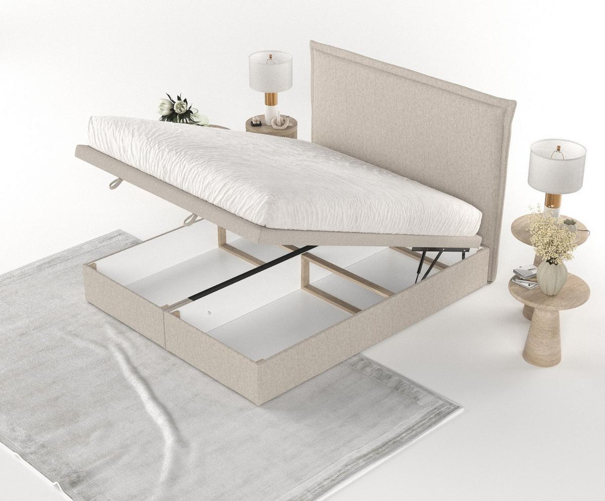 POLSTERBETT Eliot mit Stauraum 120/200 cm Hellbeige im Megan Stoff - Sandfarben/Schwarz, Holz/Holzwerkstoff (120/200cm) - AltaBeds
