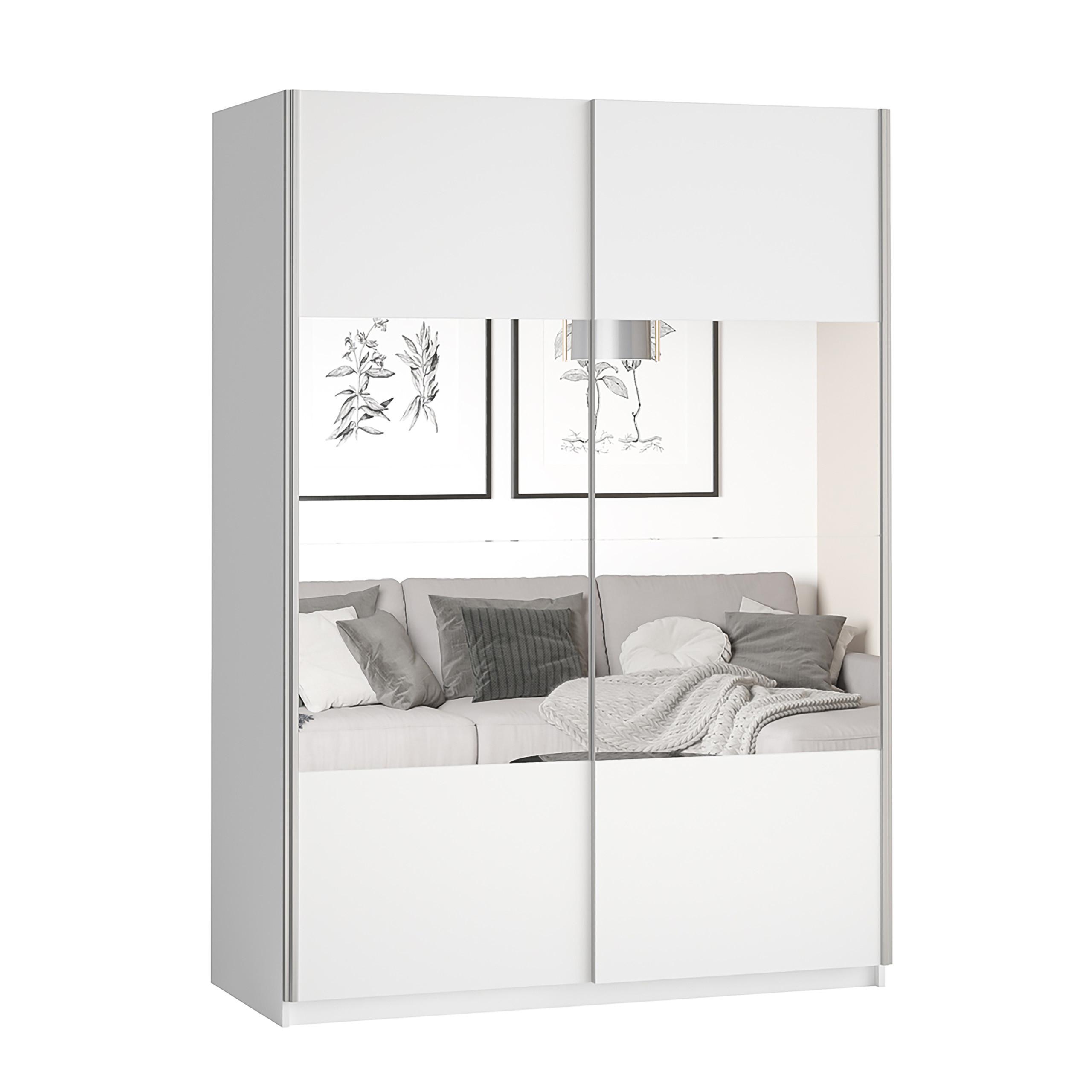 SCHWEBETÜRENSCHRANK BETTINA 120/210/61 cm 2-türig mit Spiegel Weiß - Weiß, Holzwerkstoff (120/210/61cm) - MASSENO