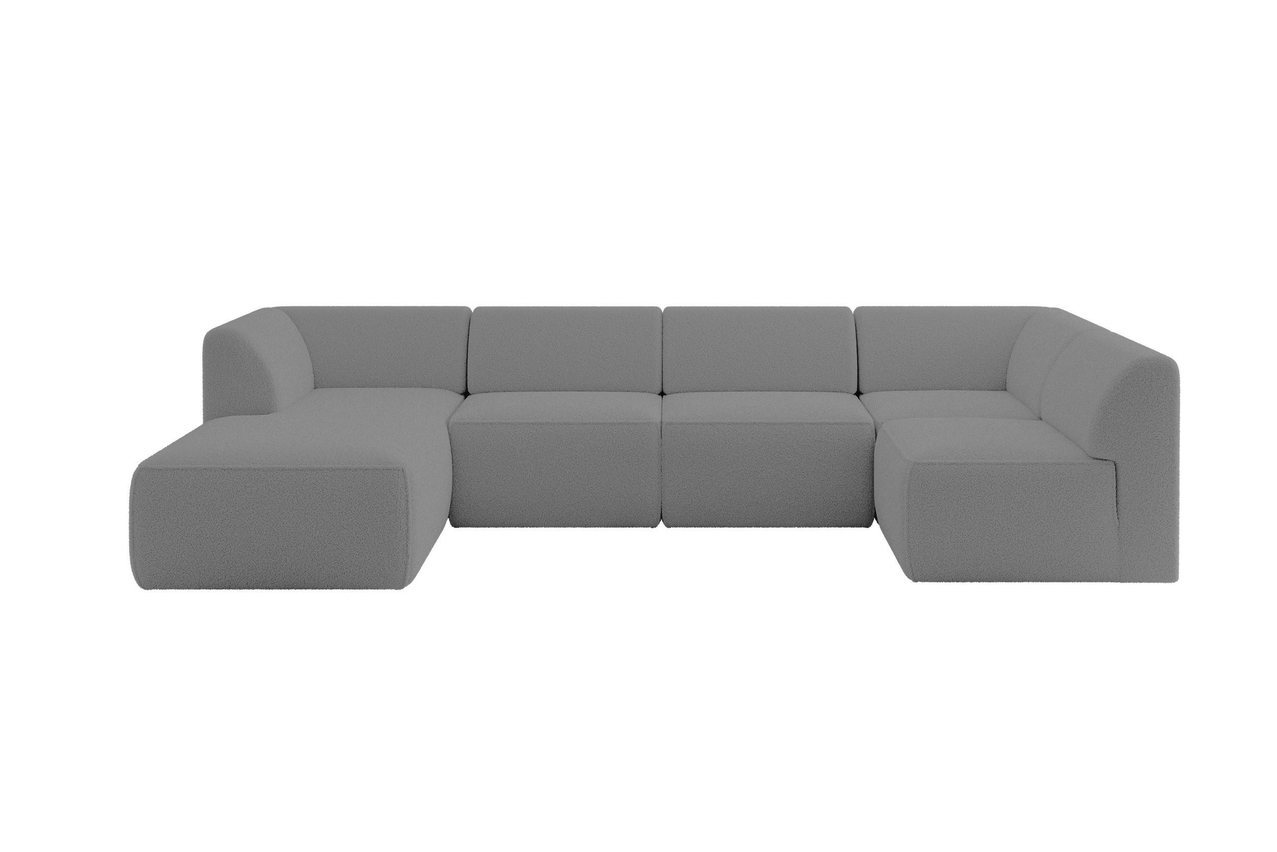 WOHNLANDSCHAFT Ottomane Links MOVO-L 345x180x78 cm Grau Bouclé - Chromfarben, Holzwerkstoff/Kunststoff (345/78/180cm) - ALTDECOR