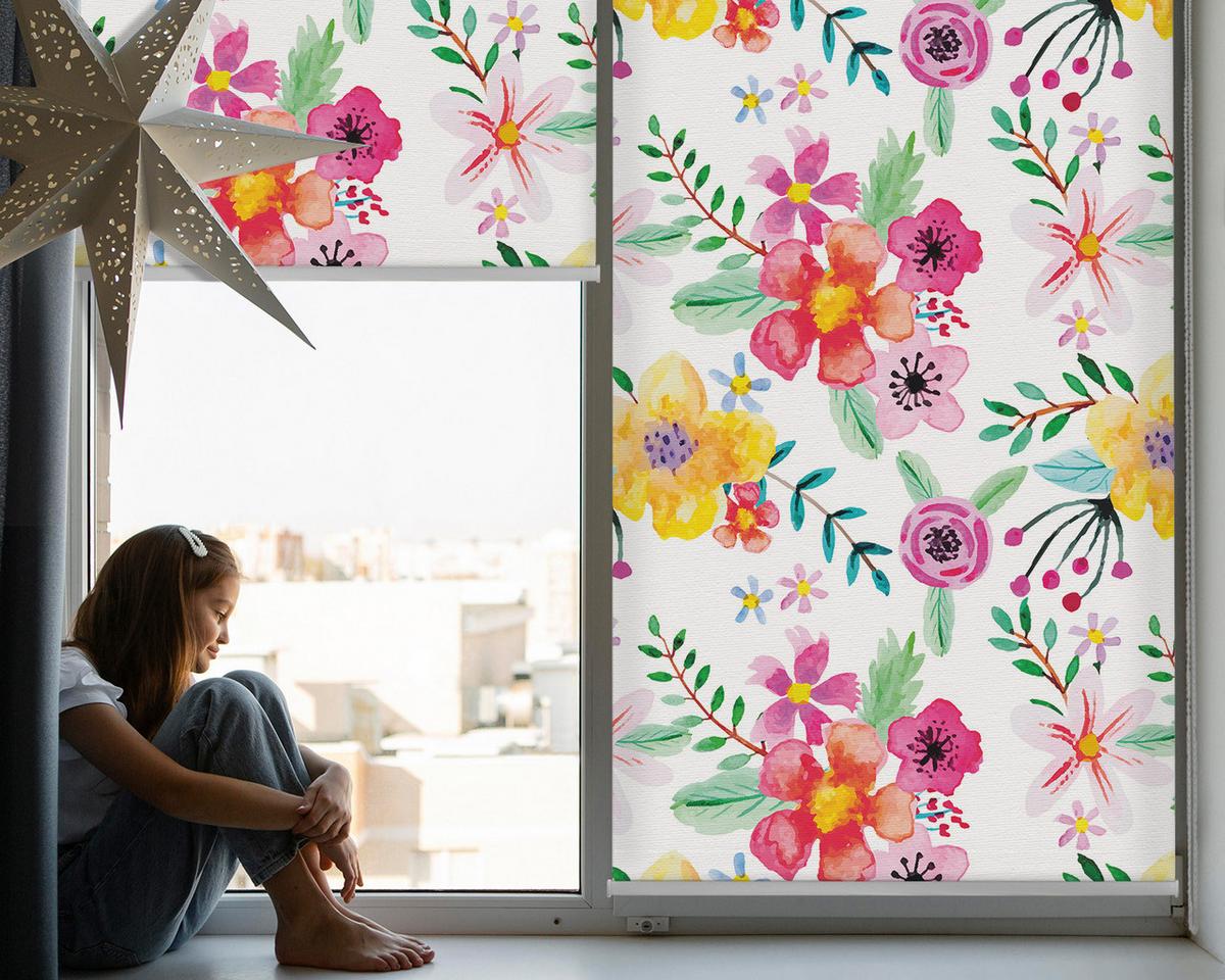 INNENROLLO - Fensterrollo - Rollo - 130x140 cm - Gemalte Blumen - Gelb, Kunststoff (130/140/0.5cm) - TULUP