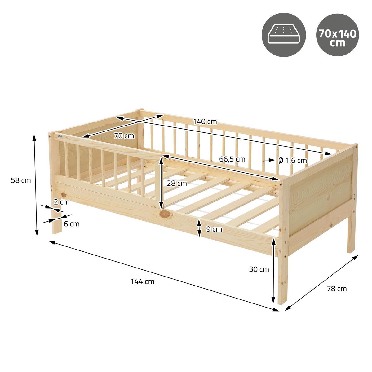 KINDERBETT mit Matratze 70x140 cm Natur - Naturfarben, Holz (70/140cm) - ML-DESIGN