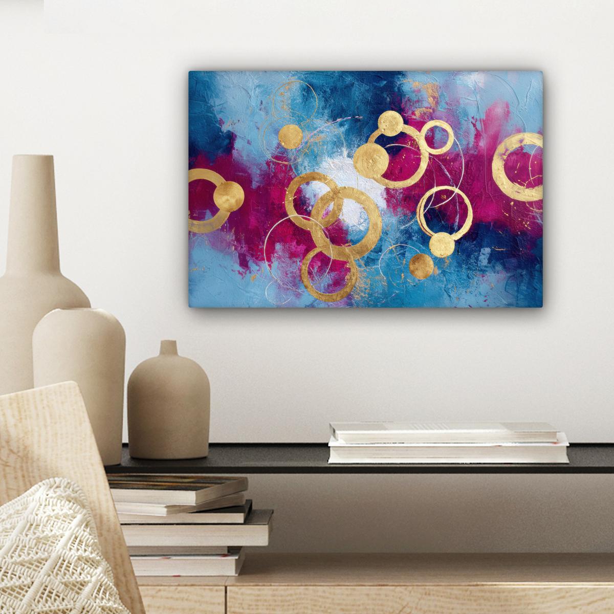 LEINWANDBILD Kreise - Gold - Abstrakt Deko Schlafzimmer 30x20 cm - Blau, Textil (30/20cm) - MuchoWow