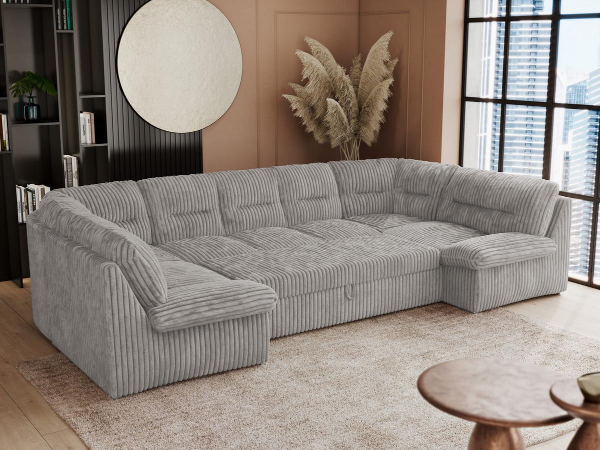 WOHNLANDSCHAFT COMODO U Hellgrau Cord - Silberfarben/Hellgrau, Textil/Metall (340/93/206cm) - MKS