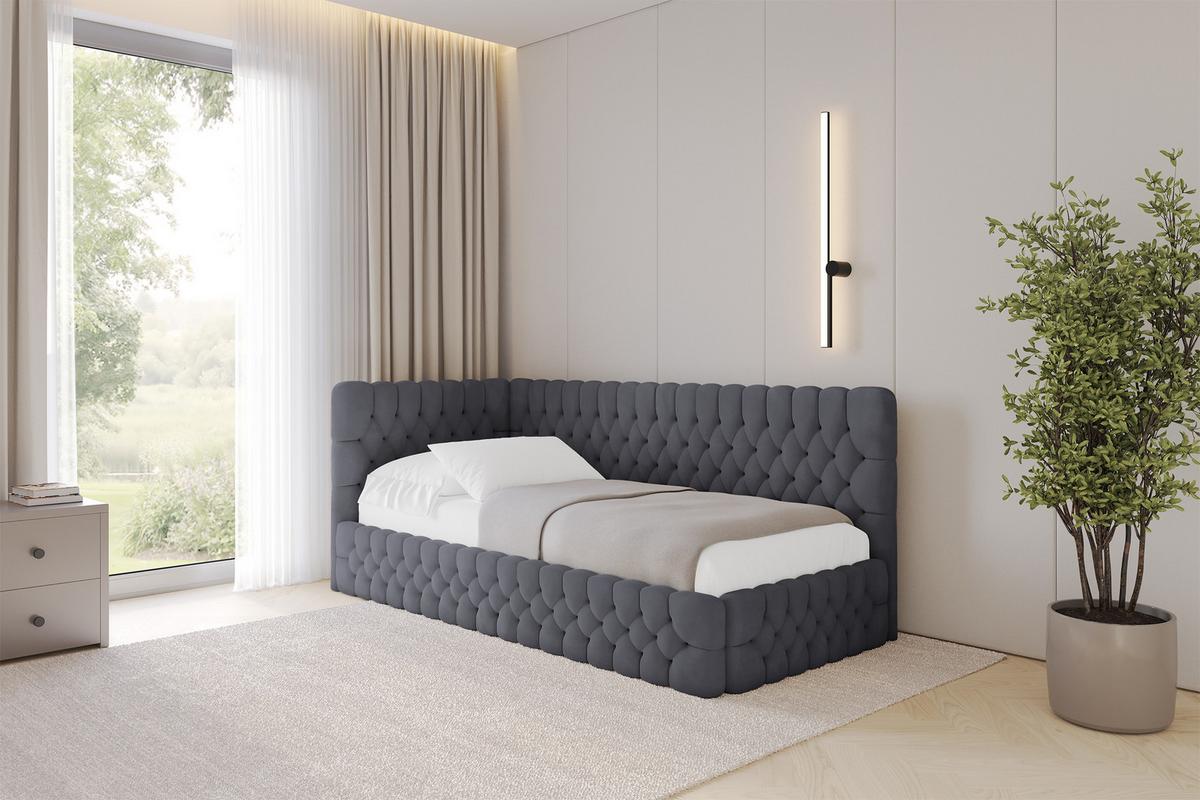 EINZELLBETT Jugendbett mit Bettkasten, Rechts - MULY 100x200 Dunkelgrau - Titanfarben, Holzwerkstoff/Textil (100/200cm) - ALTDECOR