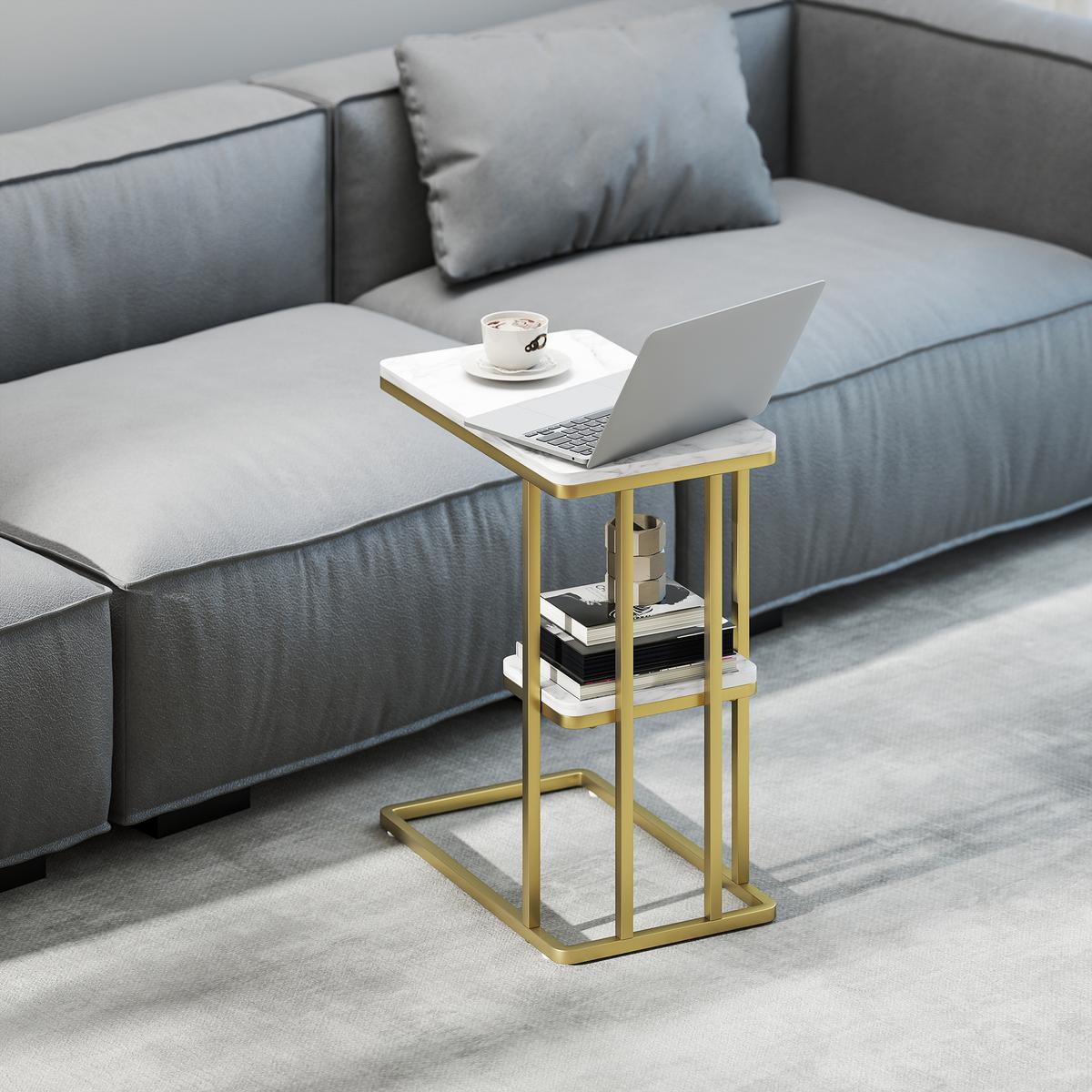 BEISTELLTISCH MDF Stahl Weiß - Goldfarben/Weiß, Holzwerkstoff/Kunststoff (50/30/57.5cm) - HOMCOM