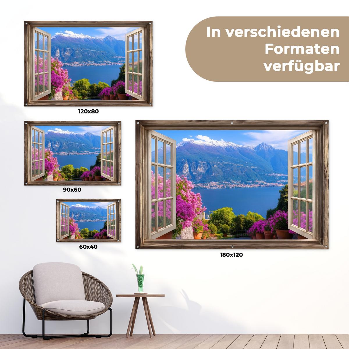GARTENPOSTER Durchblick - Berg - Landschaft - Ausblicke - See Poster für draußen 180x120 cm - Blau, Kunststoff (180/120/0.2cm) - OnlyWow