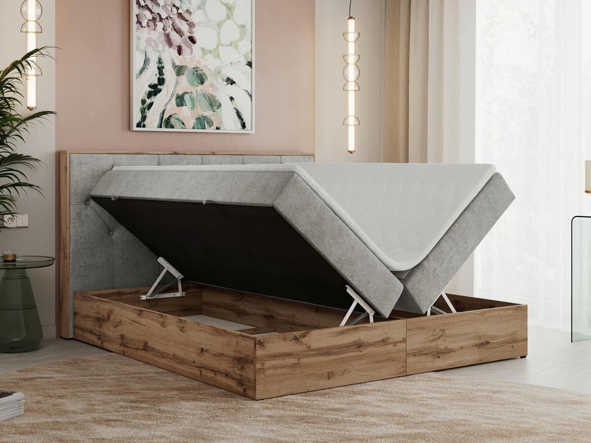 BOXBETT VENETO 140/200 Hellgrau Struktur - H3 - Hellgrau, Holz/Textil (140/200cm) - MKS
