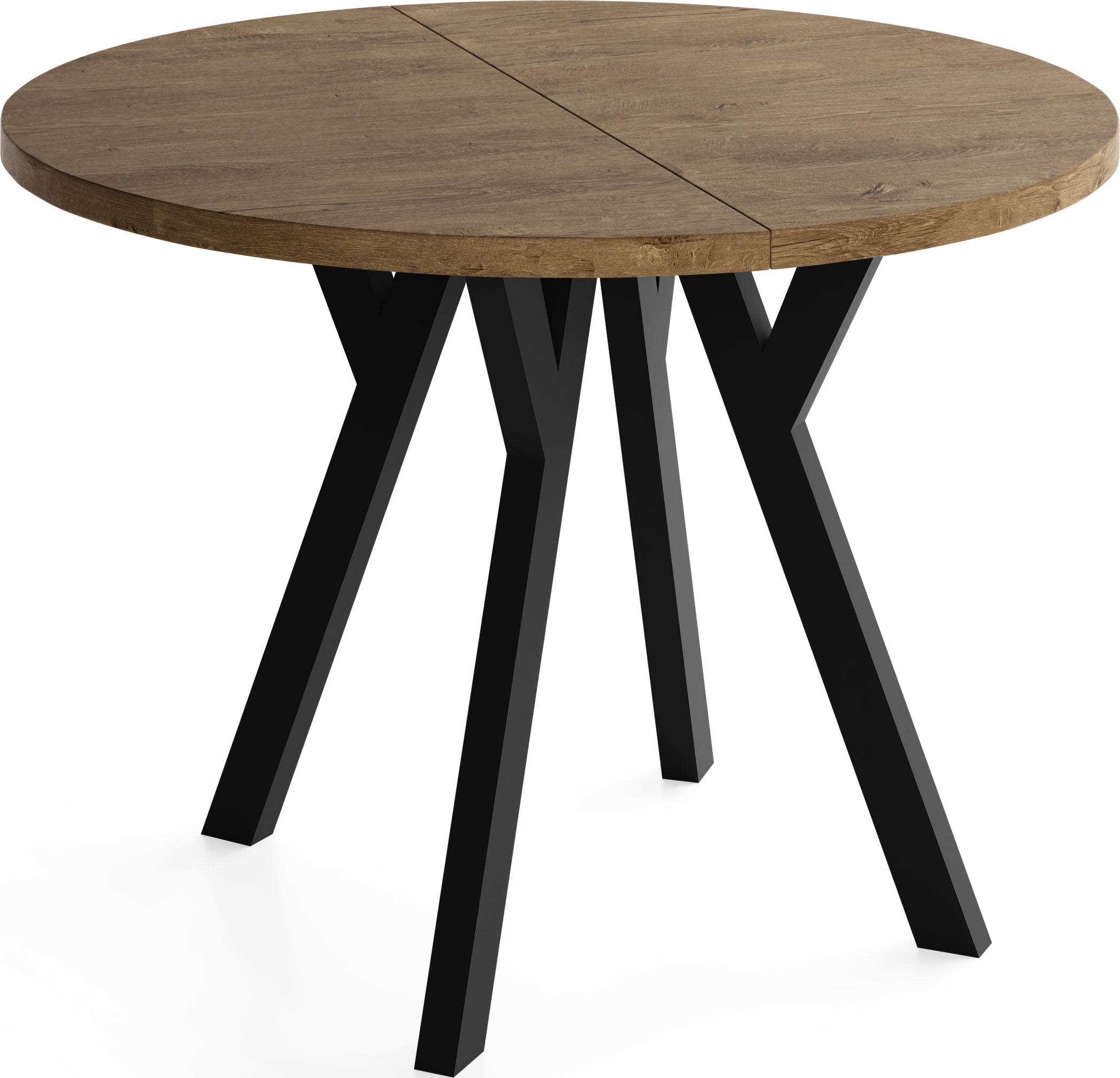 ESSTISCH Vero rund ausziehbar verlängerbar, Eiche Braun Rustikal 100-200/100/77 cm - Alteiche/Schwarz, Holz/Holzwerkstoff (100/200/77cm) - WFL GROUP