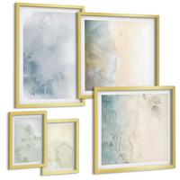 BILDER SET 5er Set - 50x50 cm & 20x30 cm & 40x60 cm Goldrahmen - Pastellfarbene Aquarell-Leinwandtextur - Goldfarben, Kunststoff (40/60cm) - TULUP