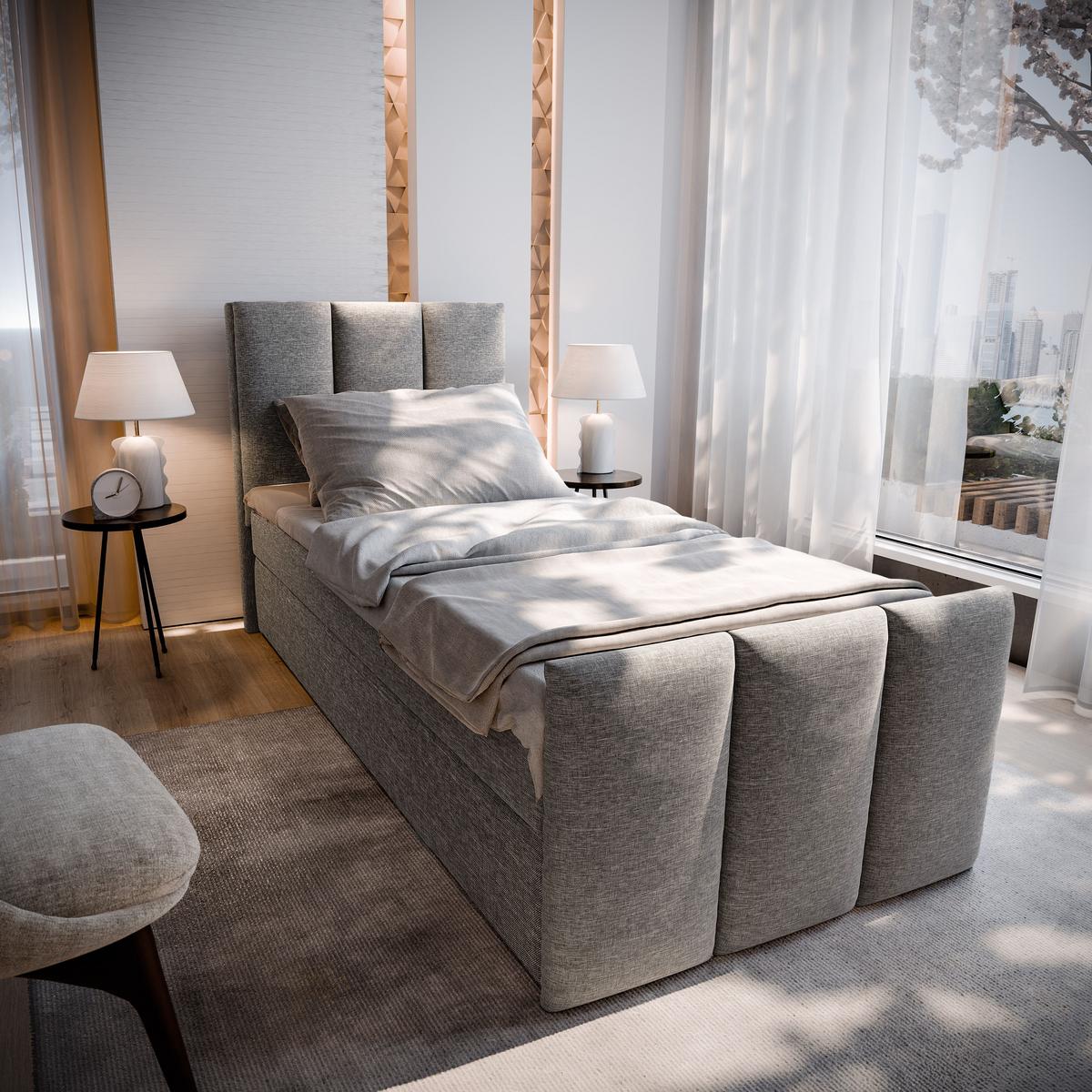 BOXBETT LAGO 80 80x200 cm mit Matratze und Topper - Hellgrau - Hellgrau, Holz (80/200cm) - MASSENO