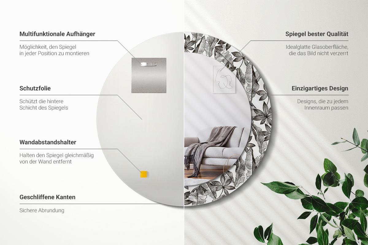 SPIEGEL Rund Ø 60 cm mit Aufdruck - Schwarz, Glas (60/60/0.4cm) - Wallfluent
