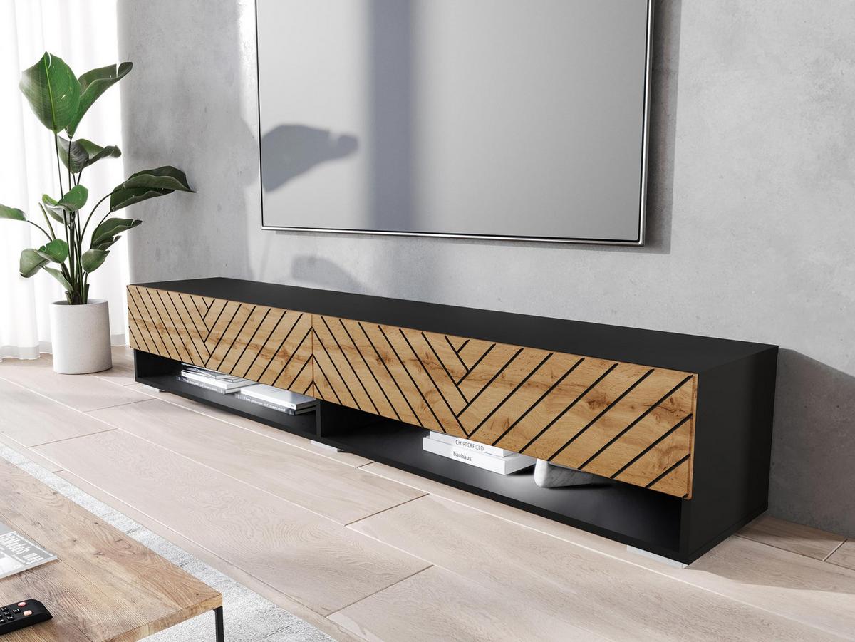TV-LOWBOARD A180 MDF mit RGB LED Beleuchtung - Eiche Wotan/Graphitfarben, Holzwerkstoff/Kunststoff (180/30/33cm) - MIRJAN24