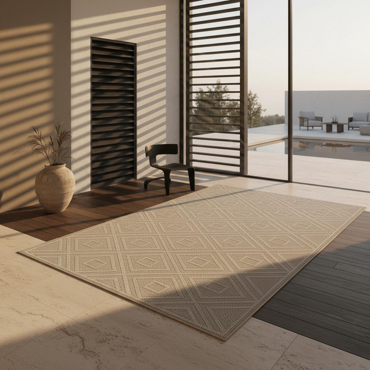 TEPPICH Outdoor IMST in Beige, mit Rautenmuster, aus Polypropylen, 80 x 150 cm - Beige, Textil (150/80cm) - KADIMA DESIGN