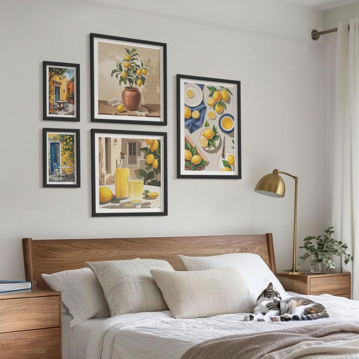 BILDER SET 5er Set - 50x50 cm & 20x30 cm & 40x60 cm Schwarzer Rahmen - Bunte Strandhäuser - Schwarz, Kunststoff (40/60cm) - TULUP