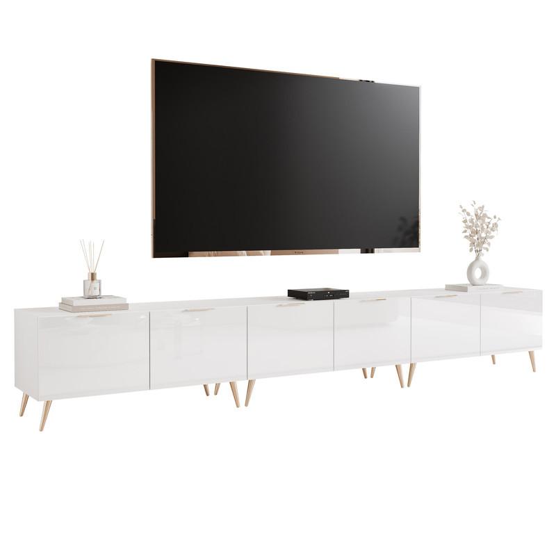 TV-LOWBOARD ANGEL Weiß glänzend stehend mit LED-Beleuchtung 300 cm - Weiß, Holzwerkstoff (300/49/40cm) - Idohome
