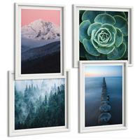 BILDER SET 4er Set - 50x50 cm & 40x60 cm Weißer Rahmen - Berge, rosa Himmel, Wasser, Sukkulente - Weiß, Kunststoff (50/50cm) - TULUP