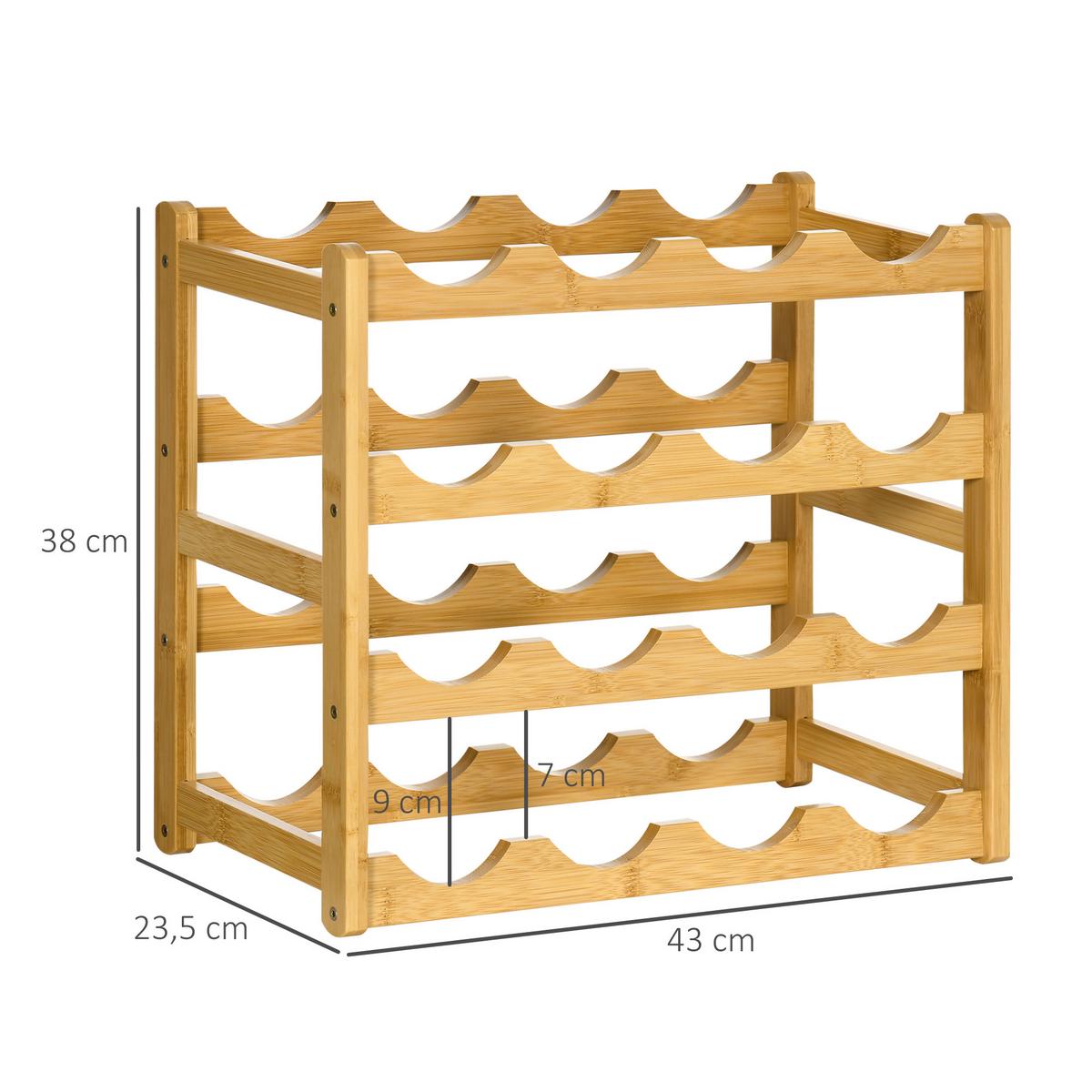 WEINREGAL Flaschenregal Weinhalter für 16 Flaschen Standregal aus Bambus Natur - Naturfarben, Naturmaterialien (23.5/38/43cm) - HOMCOM