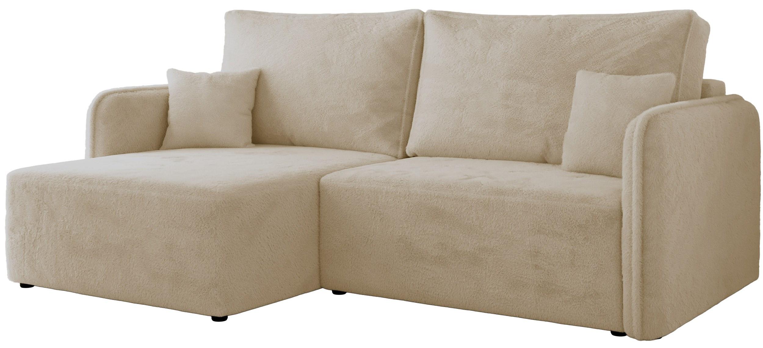 ECKSCHLAFSOFA MESTO L Creme Plüsch - links - Creme/Schwarz, Kunststoff/Textil (227/147cm) - MKS
