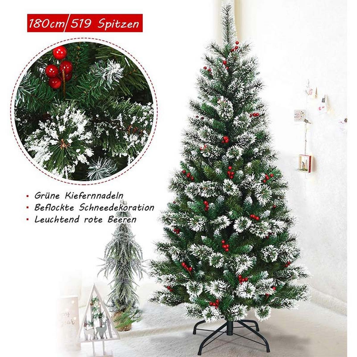 WEIHNACHTSBAUM mit roten Beeren 180cm Grün - Grün, Metall (180cm) - COSTWAY