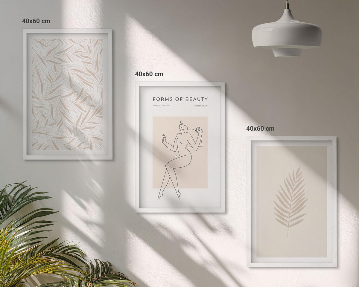 BILDER SET 3er Set - 40x60 cm Weißer Rahmen - Minimalistische botanische Motive - Weiß, Kunststoff (40/60cm) - TULUP