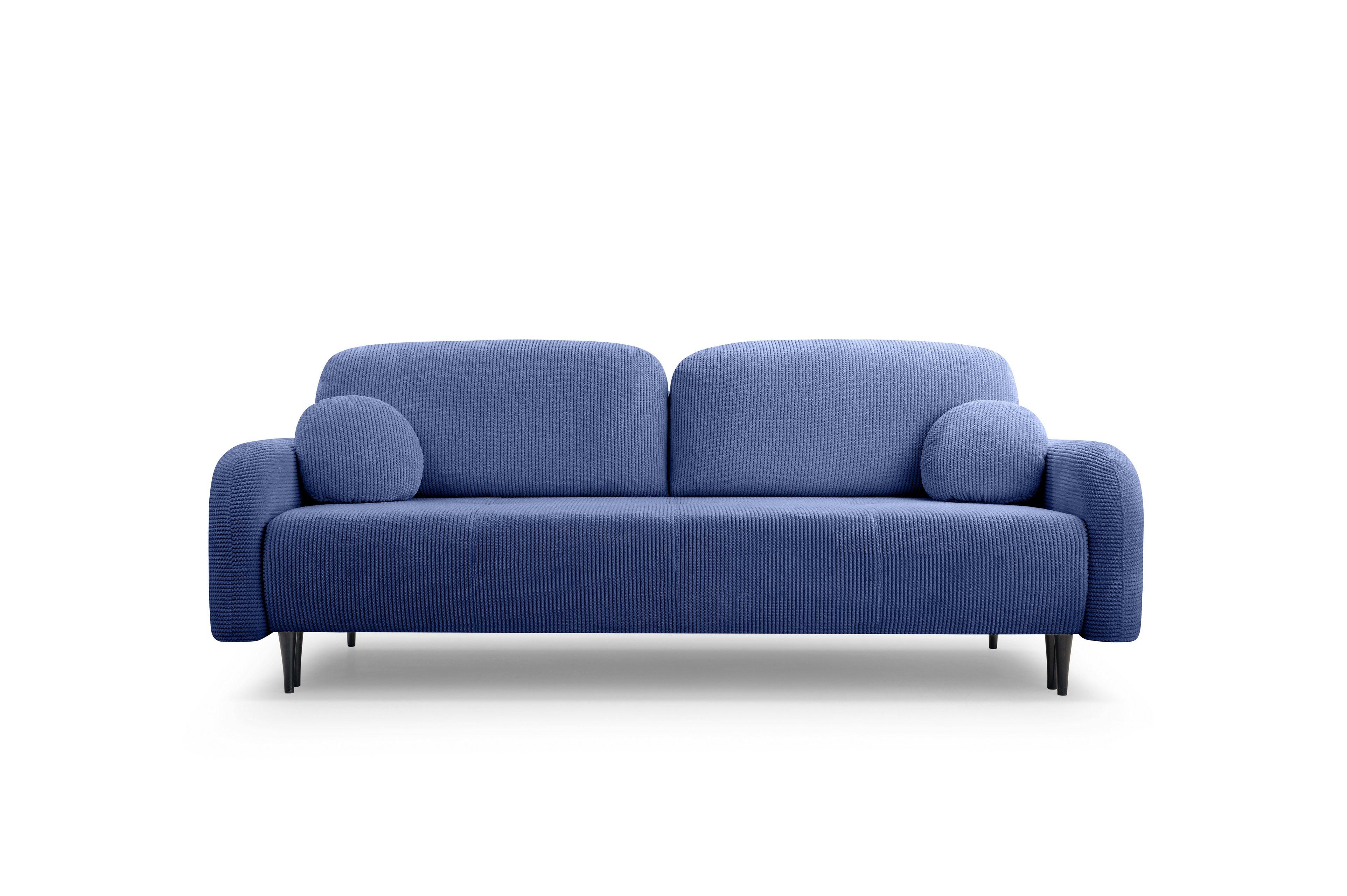 BETTSOFA VIVO Blau Geflochtener Stoff mit Schlaffunktion - Blau, Holz (230/95/102cm) - MASSENO