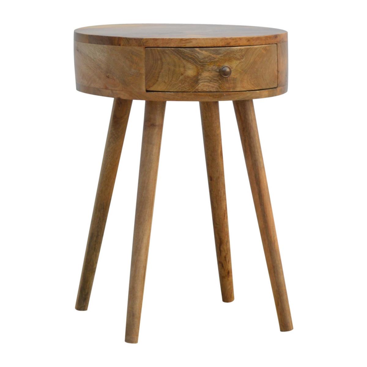 NACHTTISCH im Eichenholz-Finish, Rund geformter, 1 Schublade, Beige - Messingfarben/Braun, Holz/Metall (40/56/40cm) - Artisan Furniture