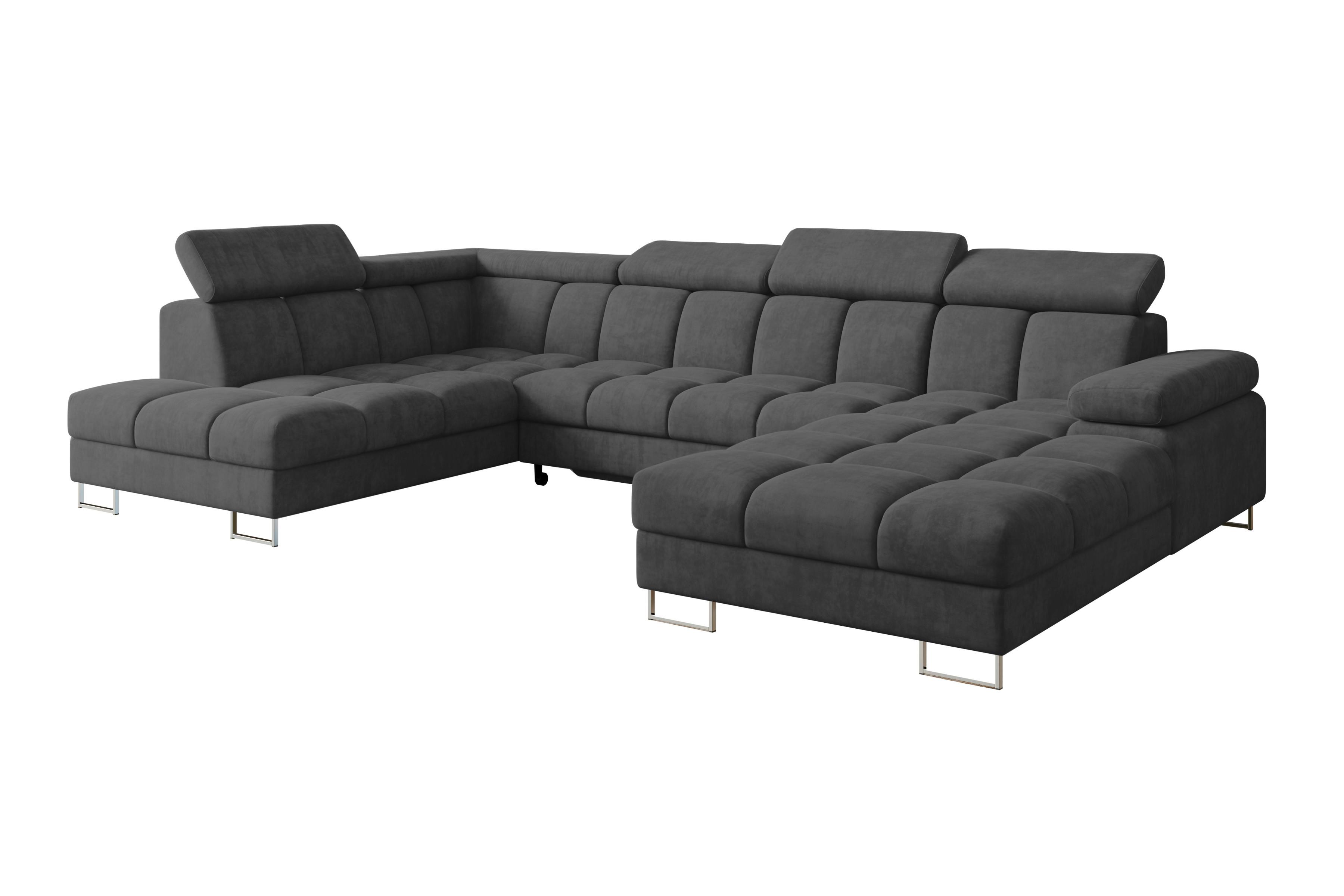 WOHNLANDSCHAFT mit Schlaffunktion und Bettkasten Ottomane Links COMA U 345x203x79 Dunkelgrau Velours - Dunkelgrau, Holzwerkstoff/Textil (345/79/203cm) - ALTDECOR