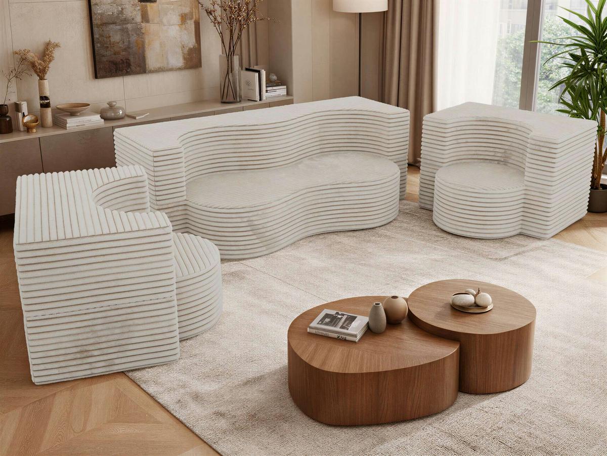 SITZGARNITUR SANOA 2+1+1 - Beige Cord - Beige, Textil (200/68/100cm) - MKS