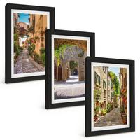 BILDER SET 3er Set - 20x30 cm Schwarzer Rahmen - Italienische Straßen, Blumen, Architektur - Schwarz, Kunststoff (20/30cm) - TULUP