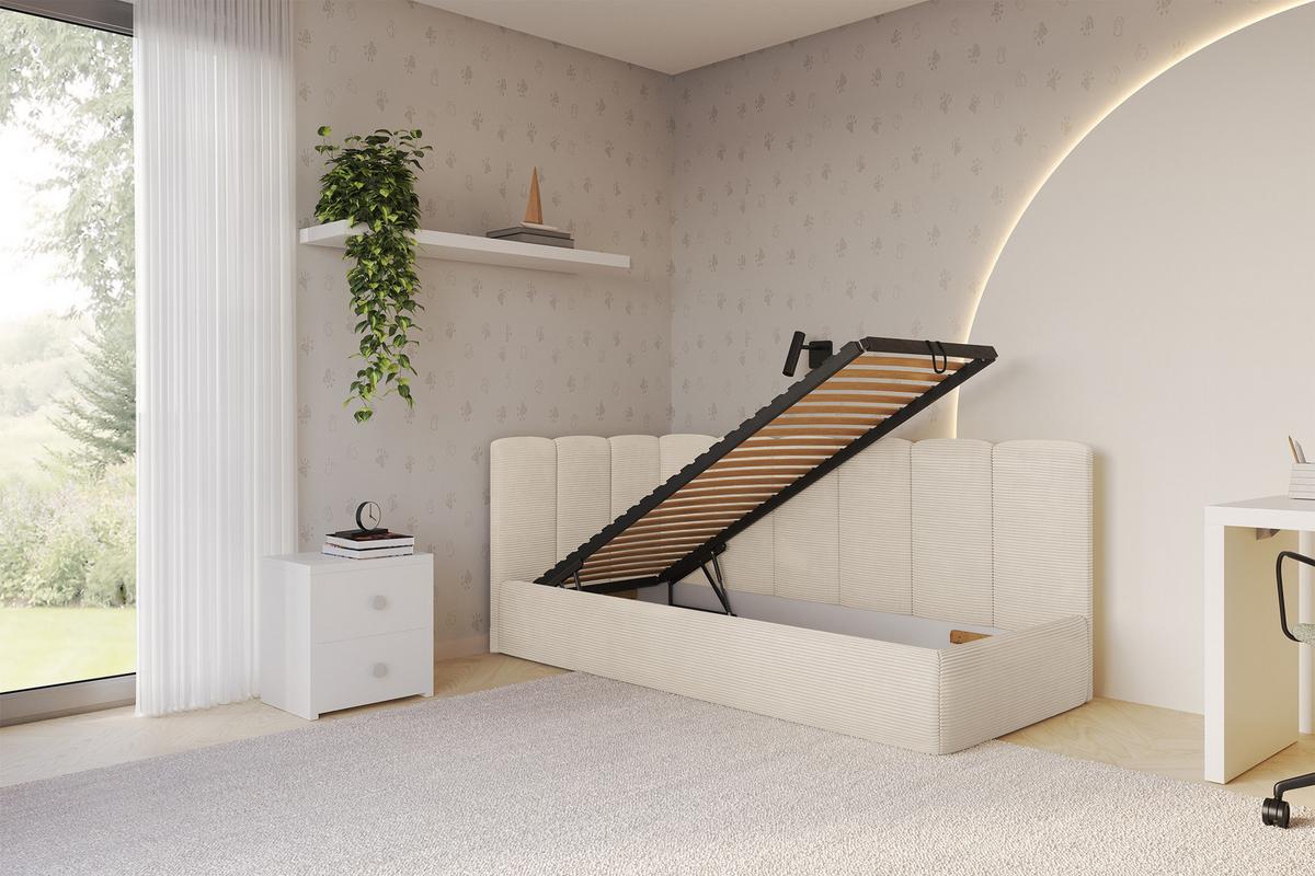 EINZELLBETT Jugendbett mit Bettkasten, Rechts - DEXY 90x200 Beige - Kaschmir, Holzwerkstoff/Textil (90/200cm) - ALTDECOR