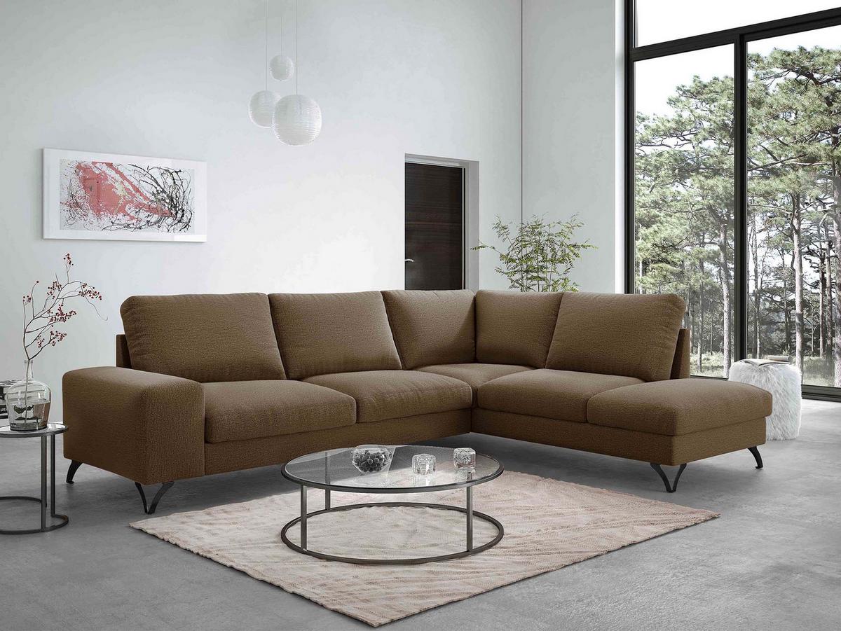 ECKSOFA Flavio Bis, Seite: Rechts - L4+L2F+R3F - Schwarz/Braun, Holz/Textil (285/214cm) - MIRJAN24