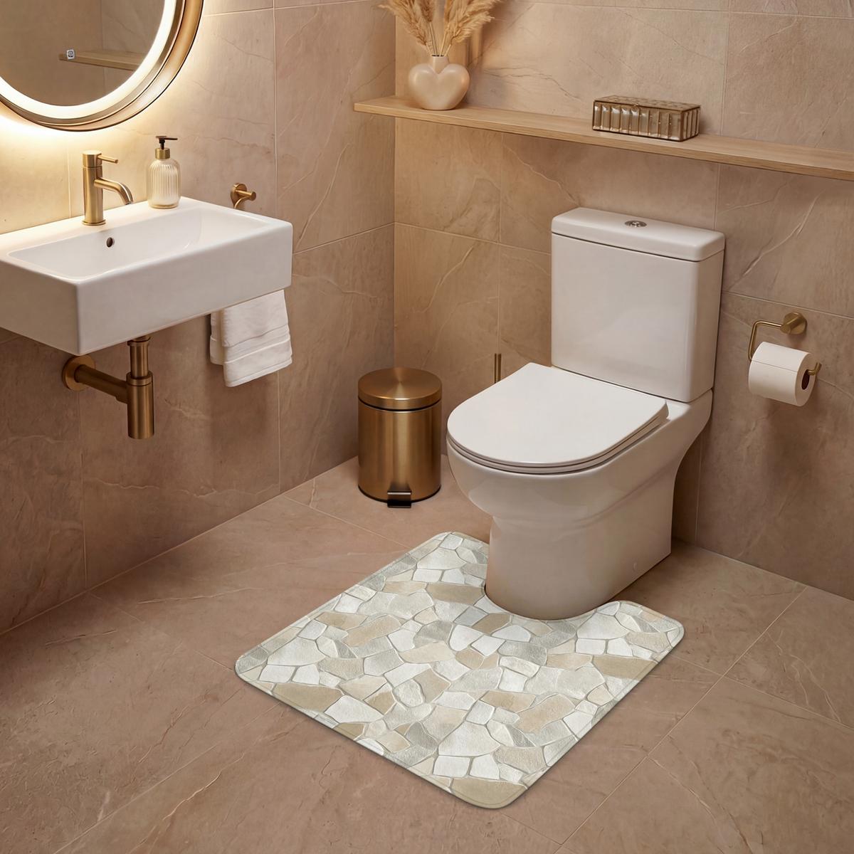 WC-VORLEGER Mosaik - Steine - Beige Toilettenvorleger 55x60 cm - Beige, Textil (55/1cm) - OnlyWow