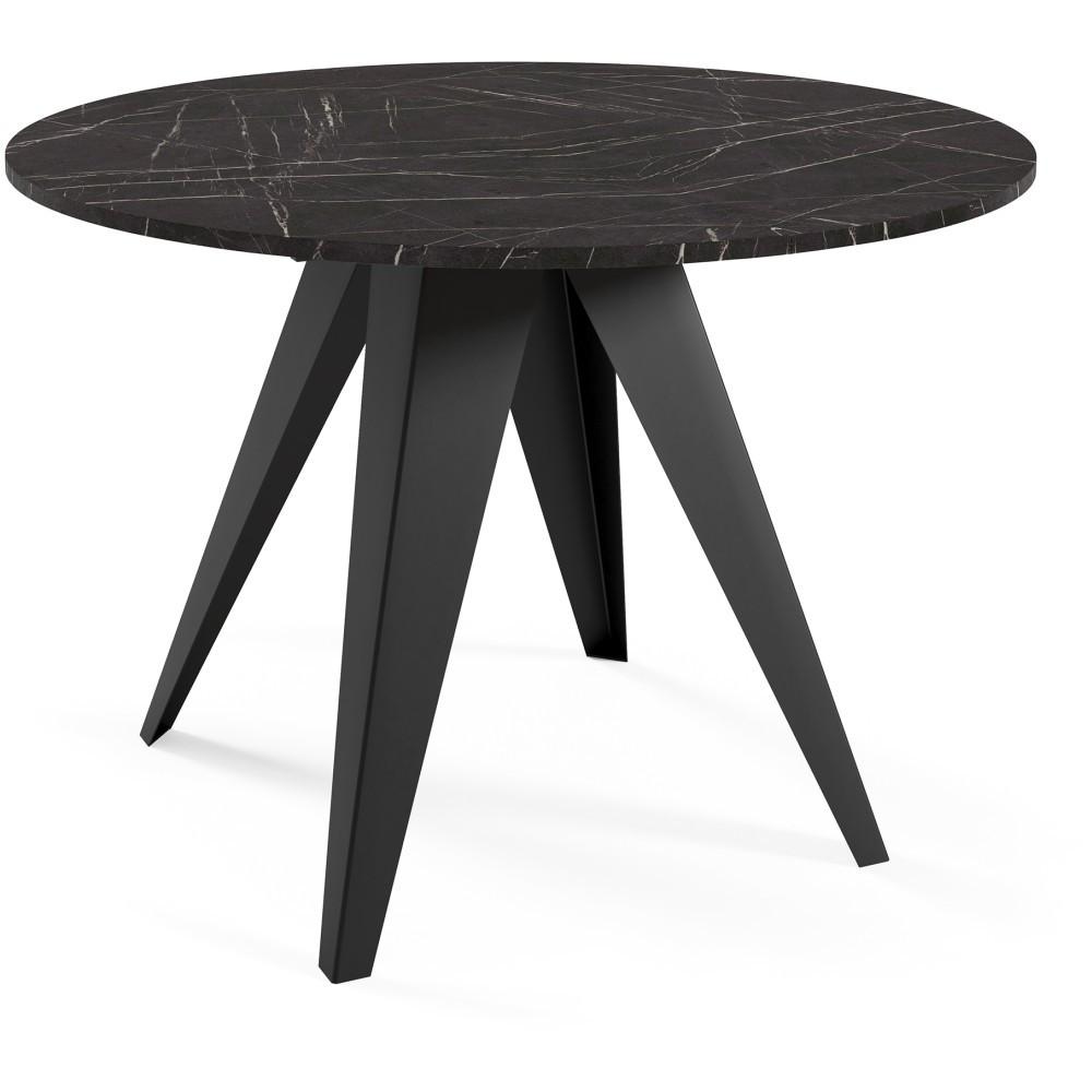 ESSTISCH Gala, Runder Tisch mit Ausziehfunktion, 90-130x90 cm, Schwarz+Black Pietra Grigia - Schwarz, Metall (90/90/76cm) - Beautysofa