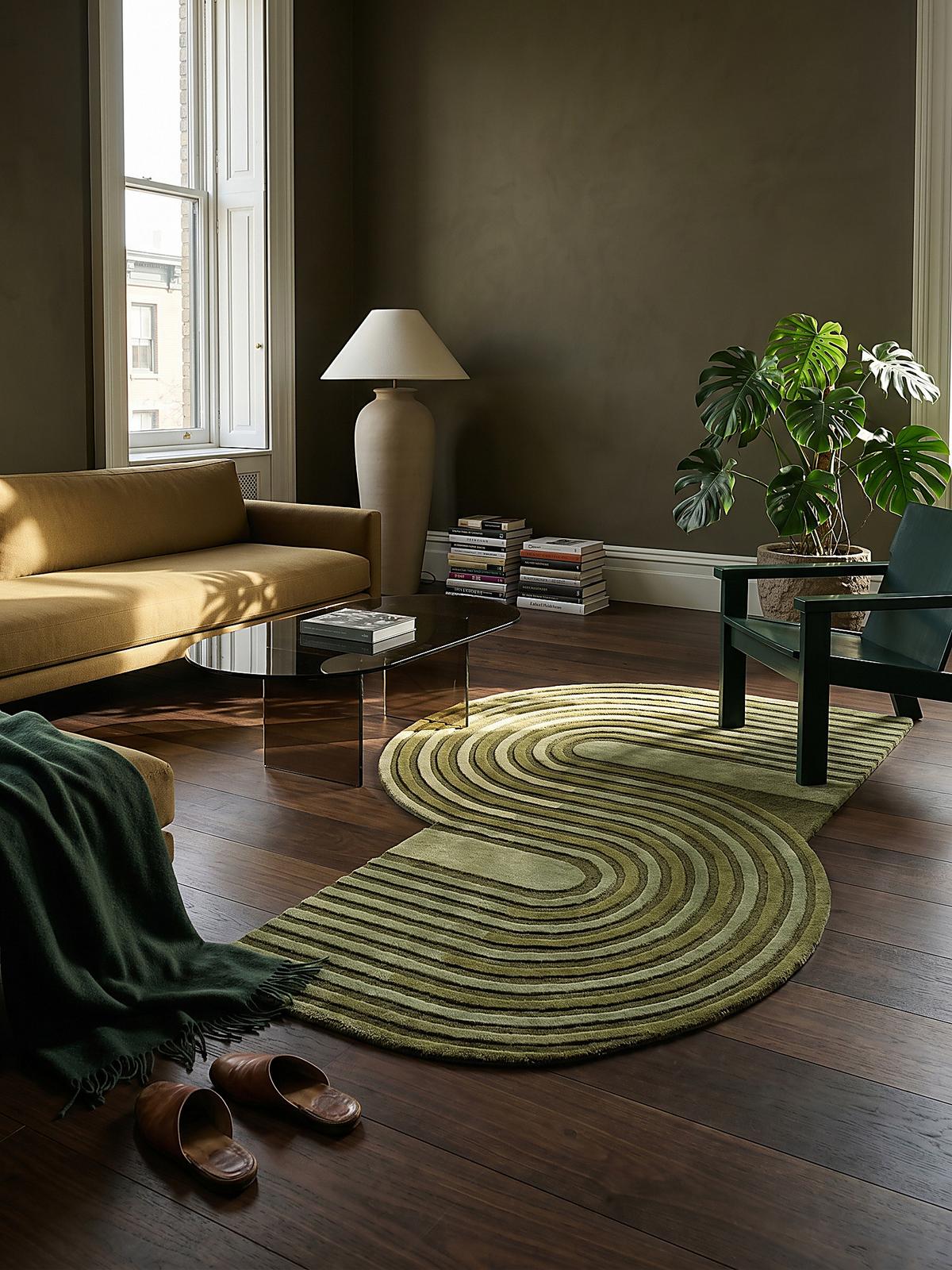 WOLLTEPPICH LEVEN, geometrisch, Olivegrün, 120 x 180 cm - Grün, Textil (180/120cm) - KADIMA DESIGN