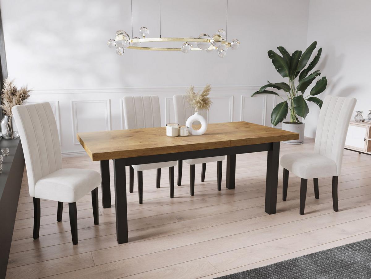 ESSTISCH Gemini rechteckig ausziehbar, Lancelot Eiche 160-210/90/78 cm - Eichefarben/Schwarz, Holz/Holzwerkstoff (90/210/78cm) - WFL GROUP