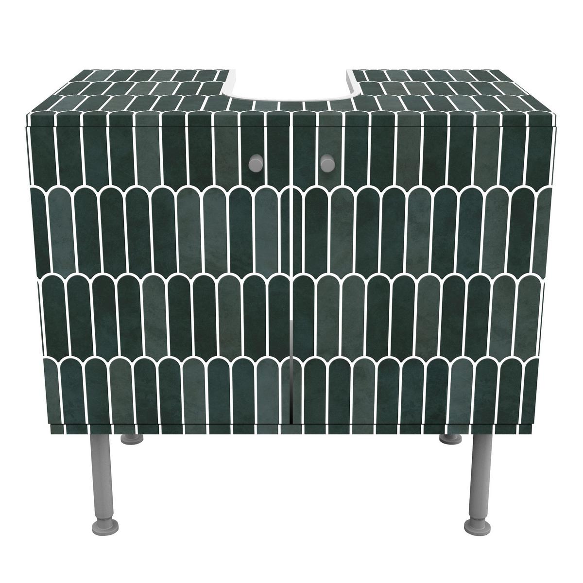 WASCHBECKENUNTERSCHRANK Fischschuppen Fliesen Dunkelgrün 60/55/35 cm - Grün, Holzwerkstoff (60/55/35cm) - Bilderwelten