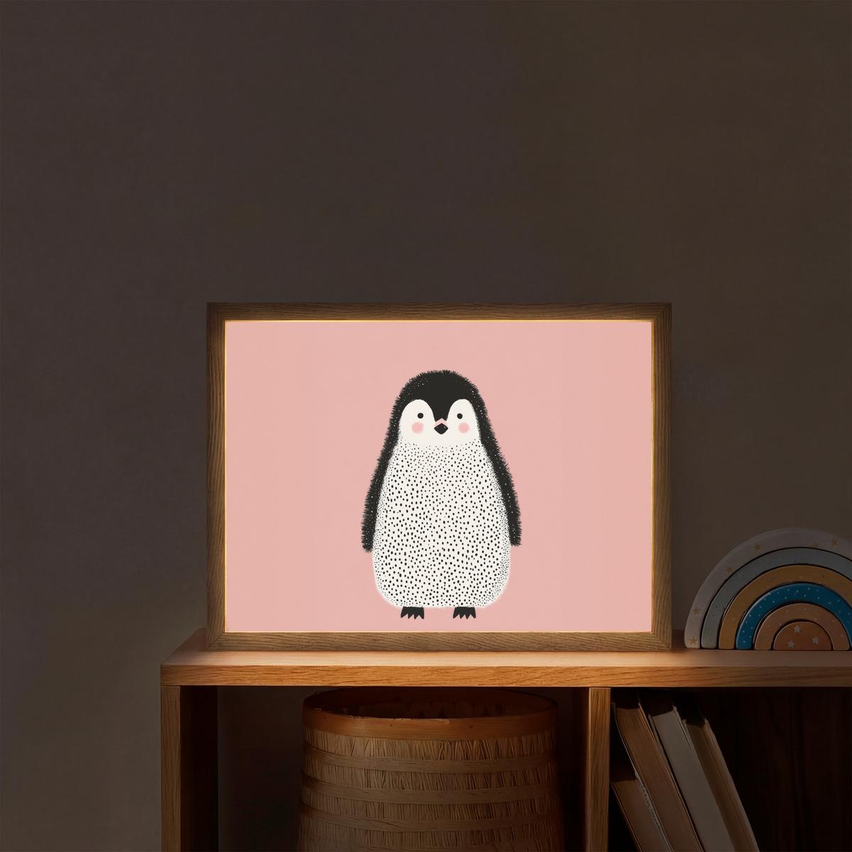 NACHTTISCHLAMPE MIT AKKU Pinguin - Punkte - Minimalistisch - Rosa 40x30 cm - Rosa, Holzwerkstoff (8/40/30cm) - OnlyWow