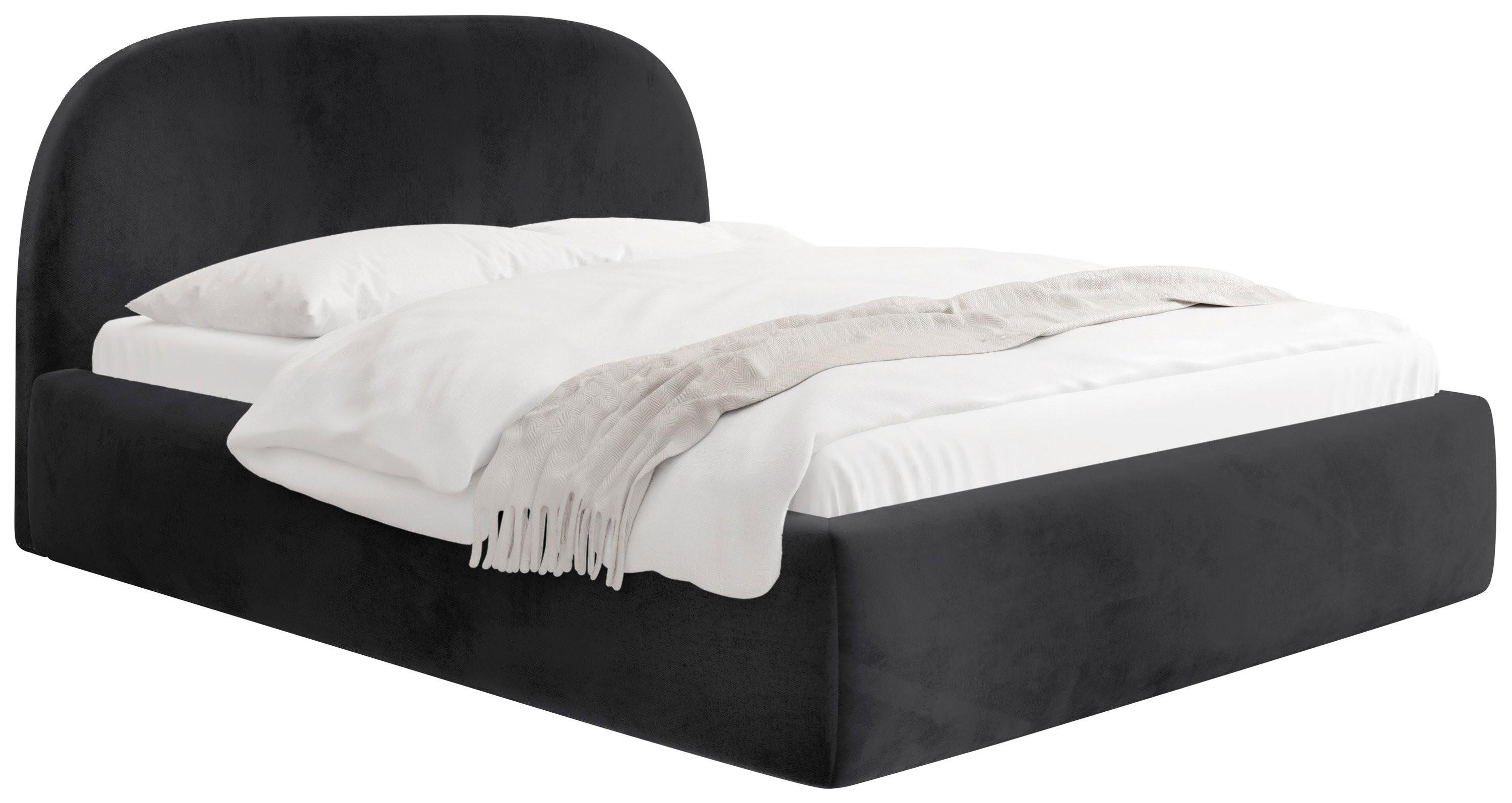POLSTERBETT Puro mit Bettkasten, Schwarz Samt 140 x 200 cm – mit Metall-Lattenrost - Schwarz Hochglanz/Birkefarben, Kunststoff/Textil (140/200cm) - WFL GROUP