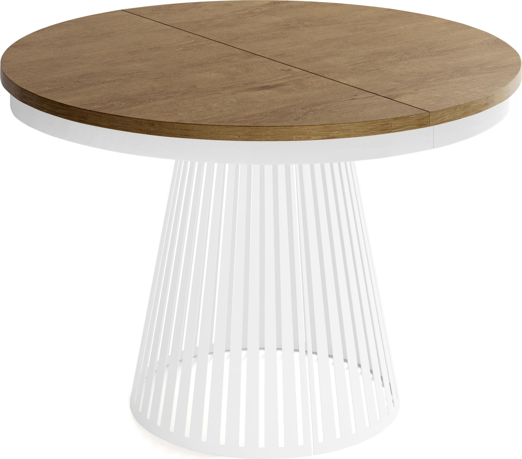 ESSTISCH Naro rund ausziehbar mit Weißem Lamellen-Metallgestell, Braun 100-180/100/76 cm - Alteiche/Weiß, Holzwerkstoff/Metall (100/176/76cm) - WFL GROUP