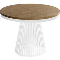 ESSTISCH Naro rund ausziehbar mit Weißem Lamellen-Metallgestell, Braun 120-200/120/76 cm - Alteiche/Weiß, Holzwerkstoff/Metall (120/196/76cm) - WFL GROUP