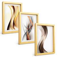 BILDER SET 3er Set - 20x30 cm Goldrahmen - Gelbgrau-braune Wellen - Goldfarben, Kunststoff (20/30cm) - TULUP